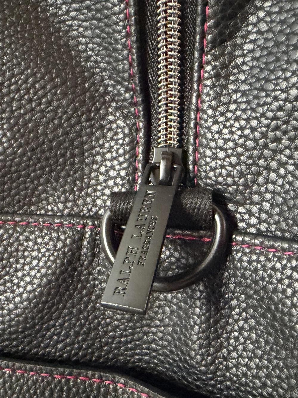 Ralph Lauren Black Leather Messenger with Red Logo Accent